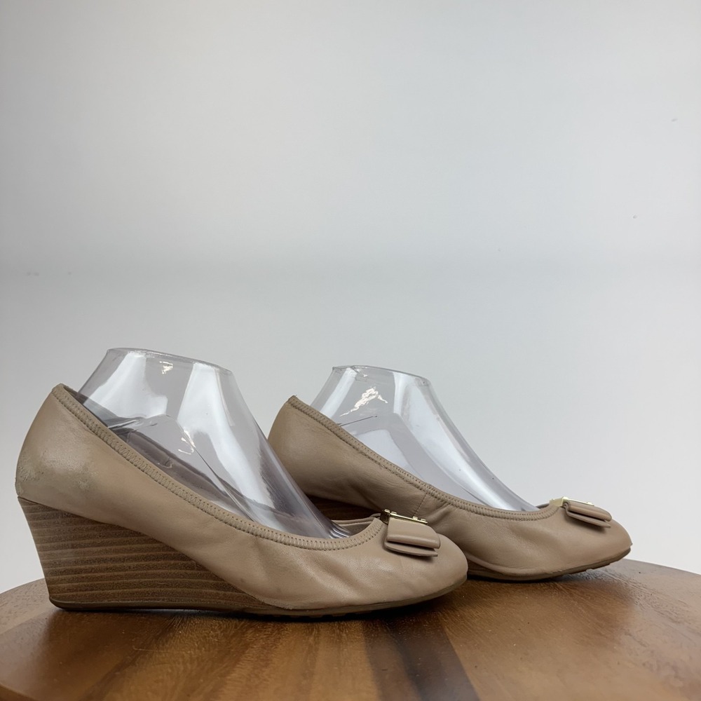 Womens Cole Haan Tali Grand Nude Leather Comfort Wedgeβ Pumps Heels Size 8.5 B